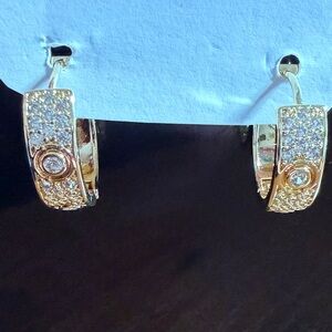 Gold and CZ Hoop Earrings